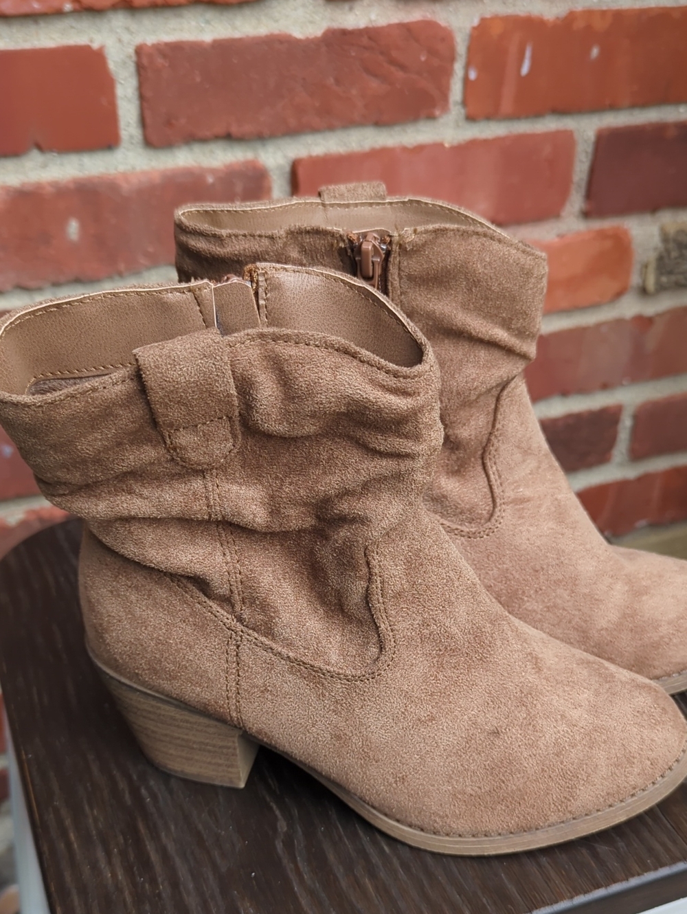 Source Unknown Suede Slouch Ankle Booties in Tan